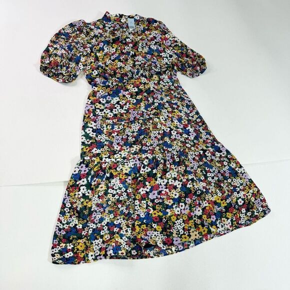 Ann Taylor Dress Womens 4P Floral Print Puff Sleeve Blouson Midi NWT Bloomcore - Picture 1 of 12